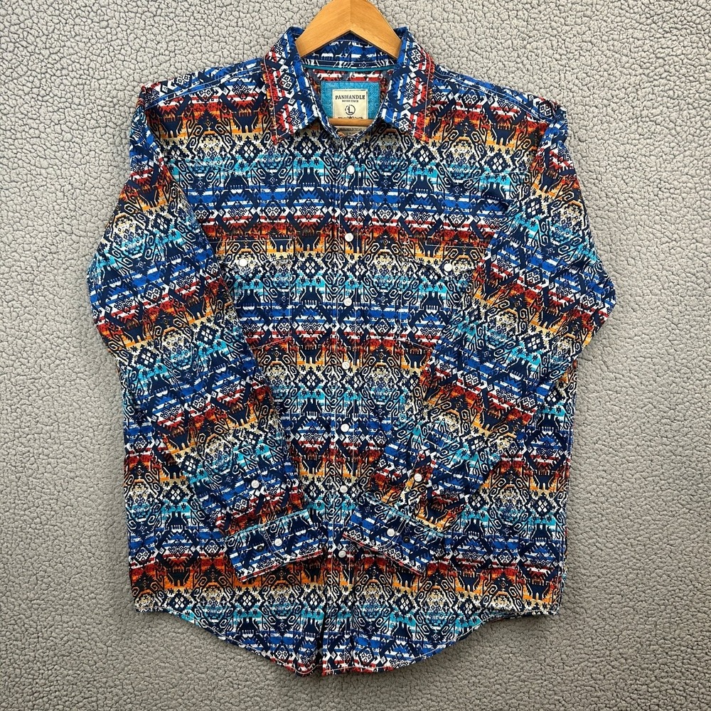 Panhandle Rough Stock Casual‎ Button-Down Men's Large Colorful Aztec Long Sleeve